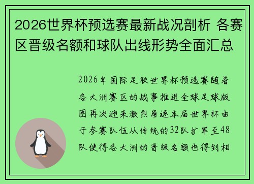 2026世界杯预选赛最新战况剖析 各赛区晋级名额和球队出线形势全面汇总 2026世界杯预选赛最新战况剖析 各赛区晋级名额和球队出线形势全面汇总